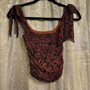Free People Brown Striped Bow Shoulder Avenue Tank Top XS